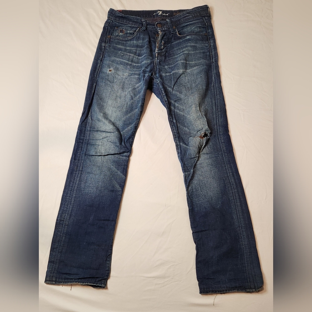 Men's 7 For All Mankind Aiden Blue Denim Jean Sz 29 Distressed